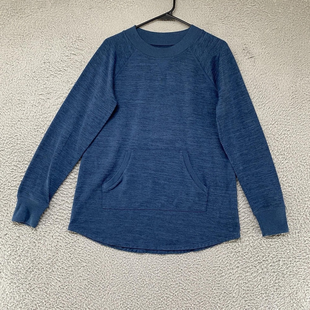 Title Nine Sweater Womens Small Blue Crewneck Kangaroo Pocket Tunic Knit